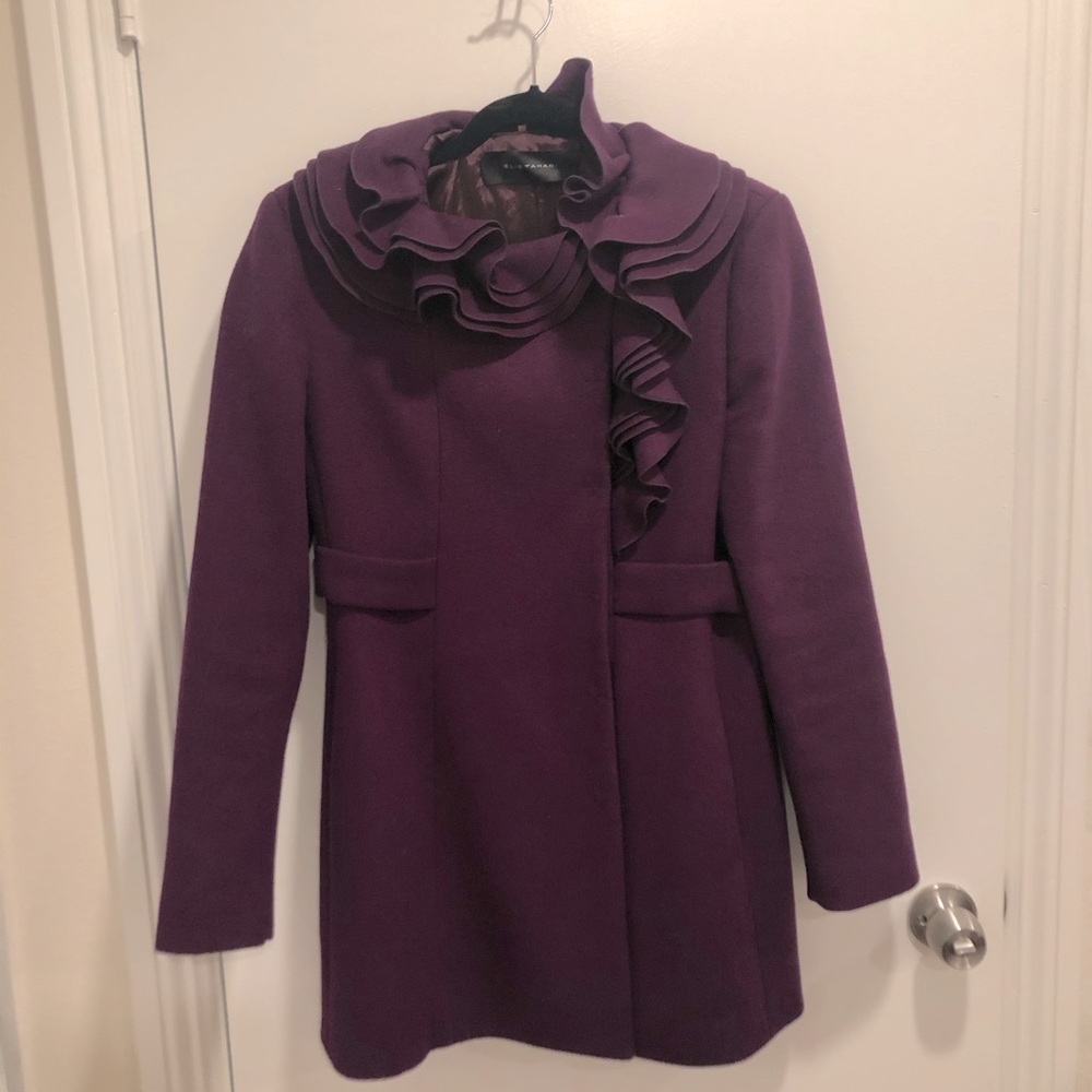Vintage Elie Tahari ruffle wool coat, purple